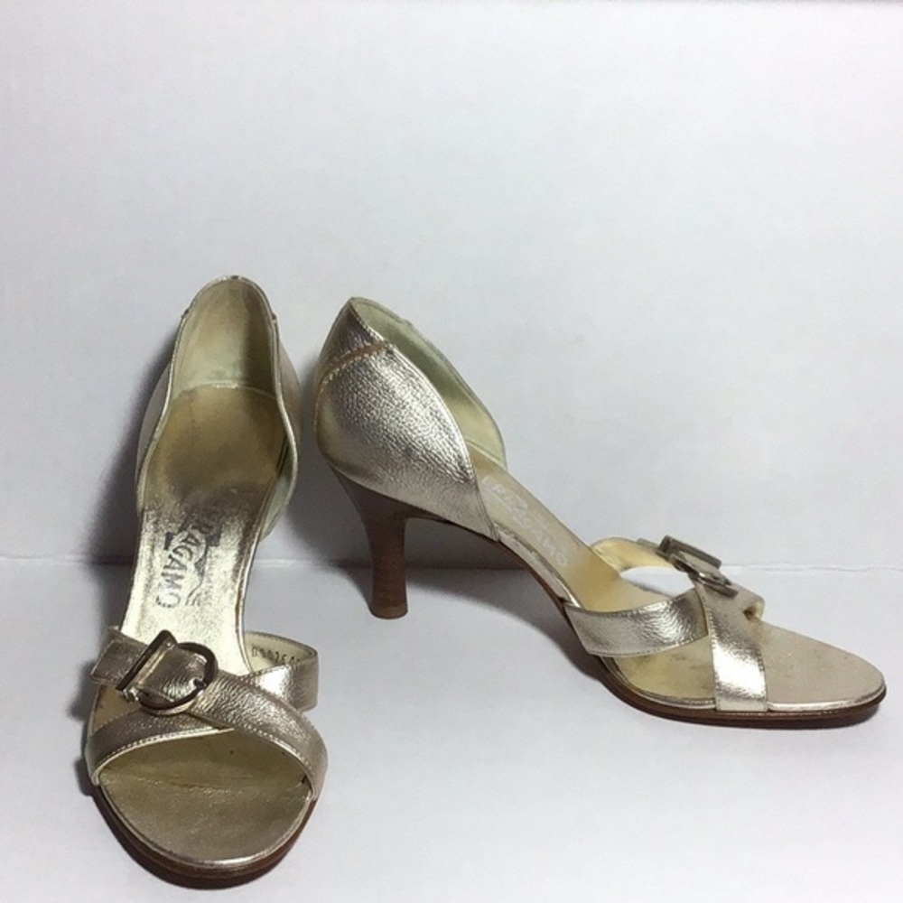 Ferragamo Gold Leather D’Orsay Shoes Size 7.5 AA